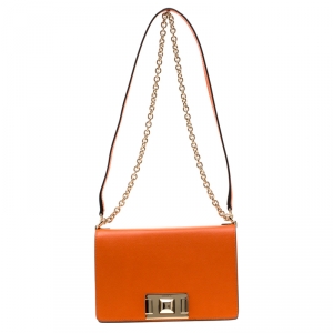 Pre Owned Furla Orange Leather Mini Mimi Crossbody Bag