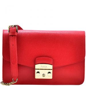 Pre Owned Furla Ruby Textured Leather Small Metropolis Shoulder Bag