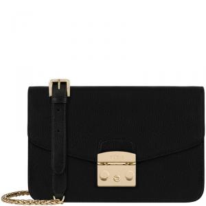 Pre Owned Furla Onyx Textured Leather Small Metropolis Shoulder Bag