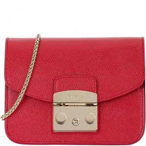 Pre Owned Furla Ruby Textured Leather Mini Metropolis Crossbody Bag