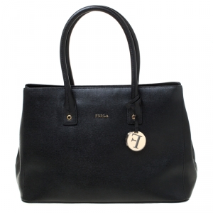 Pre Owned Furla Black Leather Linda Tote