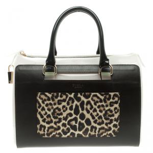 Pre Owned Furla Black/Grey Glossy Rubber and Leather Leopard Detailed Candy Satchel