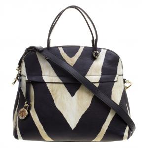Pre Owned Furla Zebra Print Leather Piper Dome Satchel 