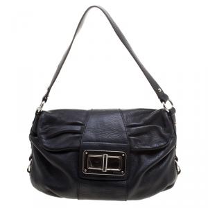 Pre Owned Furla Black Leather Saddle Shoulder Bag