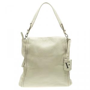 Pre Owned Furla Off White Soft Leather Hobo