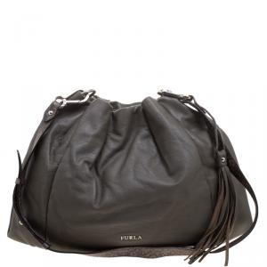 Pre Owned Furla Grey Leather Drawstring Shoulder Bag