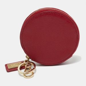Furla Red Leather Keychain Round Zip Coin Purse