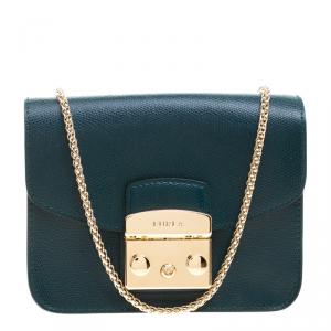 Pre Owned Furla Green Leather Metropolis Crossbody Bag