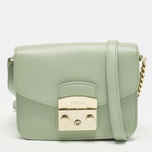 مملوكة مسبقًا Furla Metropolis Mini Light Green Leather Crossbody Bag