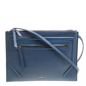 Pre Owned Furla Navy Blue Leather Crossbody Bag