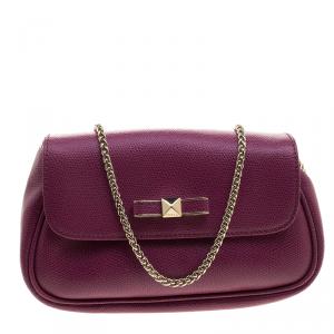 Pre Owned Furla Fuchsia Leather Chain Crossbody Bag