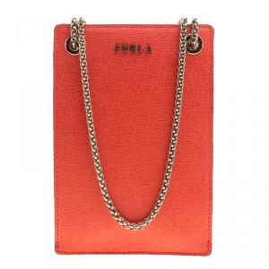 Pre Owned Furla Orange Leather Babylon Phone Bag
