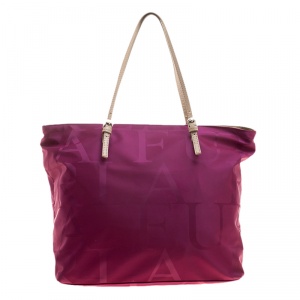 Pre Owned Furla Burgundy Nylon Shopper Tote