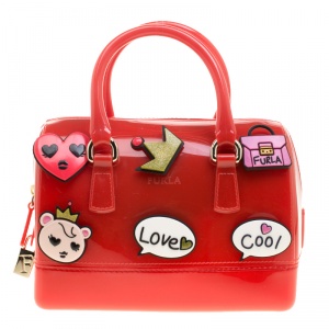 Pre Owned Furla Red Glossy Rubber Applique Candy Cookie Mini Satchel 