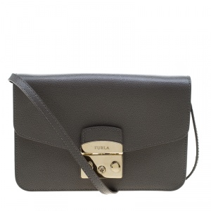 Pre Owned Furla Grey Leather Metropolis Crossbody Bag
