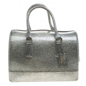 Pre Owned Furla Grey/Silver Shimmering Glossy Rubber Candy Satchel