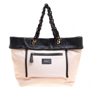 Pre Owned Furla Pink/Black Leather Tribe Chain Tote