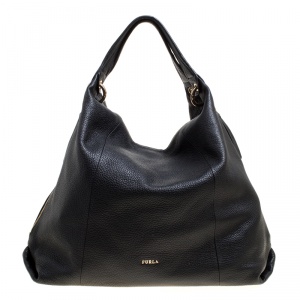 Pre Owned Furla Black Leather Elisabeth Hobo