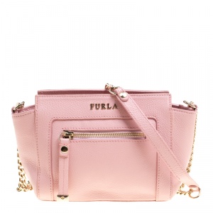 Pre Owned Furla Pink Leather Mini Ginevra Crossbody Bag