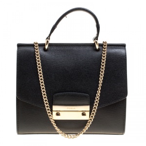 Pre Owned Furla Black Leather Julia Top Handle Shoulder Bag