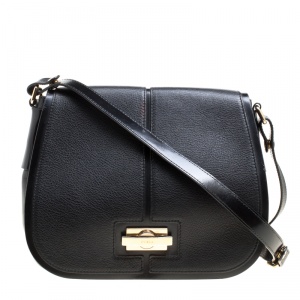 Pre Owned Furla Black Leather Saddle Shoulder Bag  