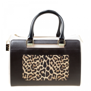 Pre Owned Furla Multicolor Glossy Rubber and Leather Leopard Detailed Candy Satchel