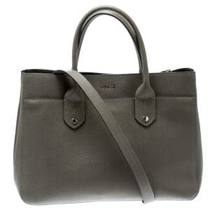 Pre Owned Furla Grey Leather Shopper Tote