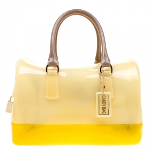 Pre Owned Furla Yellow/Beige Rubber Candy Satchel