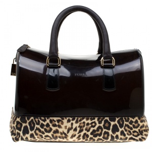 Pre Owned Furla Leopard Print Rubber and Leather Candy Satchel