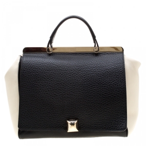 Pre Owned Furla Black/White Leather Cortina Tote