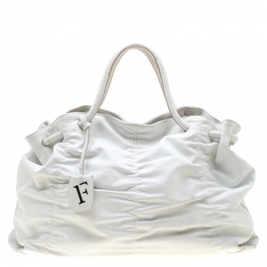 Pre Owned Furla White Leather Carmen Gather Tote