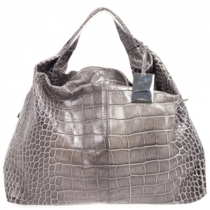 Furla 'Elisabeth' Croc Embossed Hobo Bag