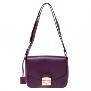 Pre Owned Furla Purple Leather Metropolis Shoulder Bag