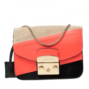 Pre Owned Furla Multicolor Suede and Leather Mini Metropolis Crossbody Bag