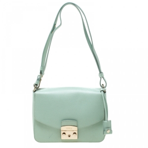 Pre Owned Furla Mint Green Leather Metropolis Crossbody Bag