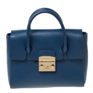 Pre Owned Furla Blue Leather Metropolis Satchel