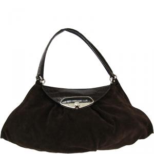Pre Owned Furla Brown Suede And Leather Satchel