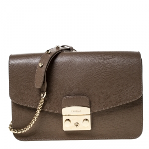 Pre Owned Furla Light Brown Leather Metropolis Crossbody Bag