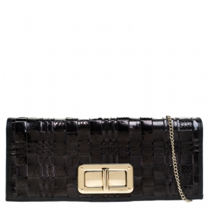 Pre Owned Furla Black Leather Turnlock Clutch 