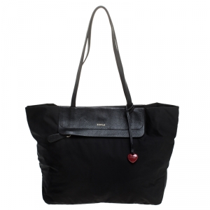 Pre Owned Furla Black Nylon and Leather Shopper Tote