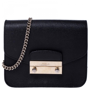 Pre Owned Furla Black Leather Metropolis Crossbody Bag