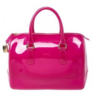 Pre Owned Furla Clear Fuchsia Rubber Candy Satchel