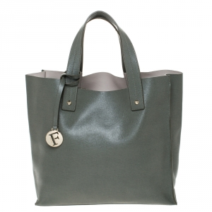 Pre Owned Furla Olive Green Leather Shopper Tote
