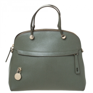 Pre Owned Furla Olive Green Leather Piper Dome Satchel