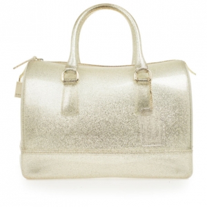 Pre Owned Furla Silver Glitter Candy Rubber Satchel