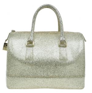 Pre Owned Furla Gold Glitter Rubber Candy Satchel Bag