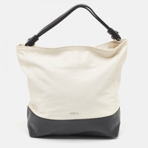 Furla White/Black Leather Hobo