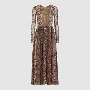 Pre Owned Ganni Animal Leopard Print Mesh Maxi Dress DK  40