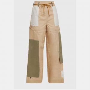 Ganni Beige/Green Cotton Wide Leg Pants L (EU 42)