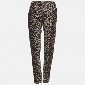Ganni Brown Leopard Print Denim Trousers L Waist 31"